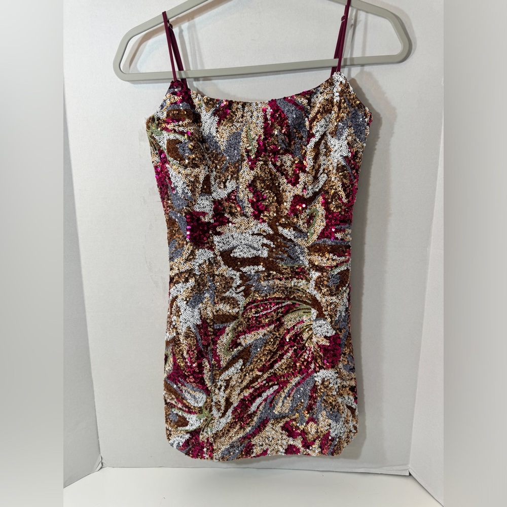 Peppermayo Sequined Mini Dress in Fuchsia, Gold, Silver